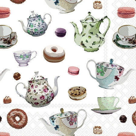 tea cups and pitchers with french pastries  Decoupage Napkins