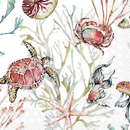 Red turtle , crab and fish in a coral reef Decoupage Napkins