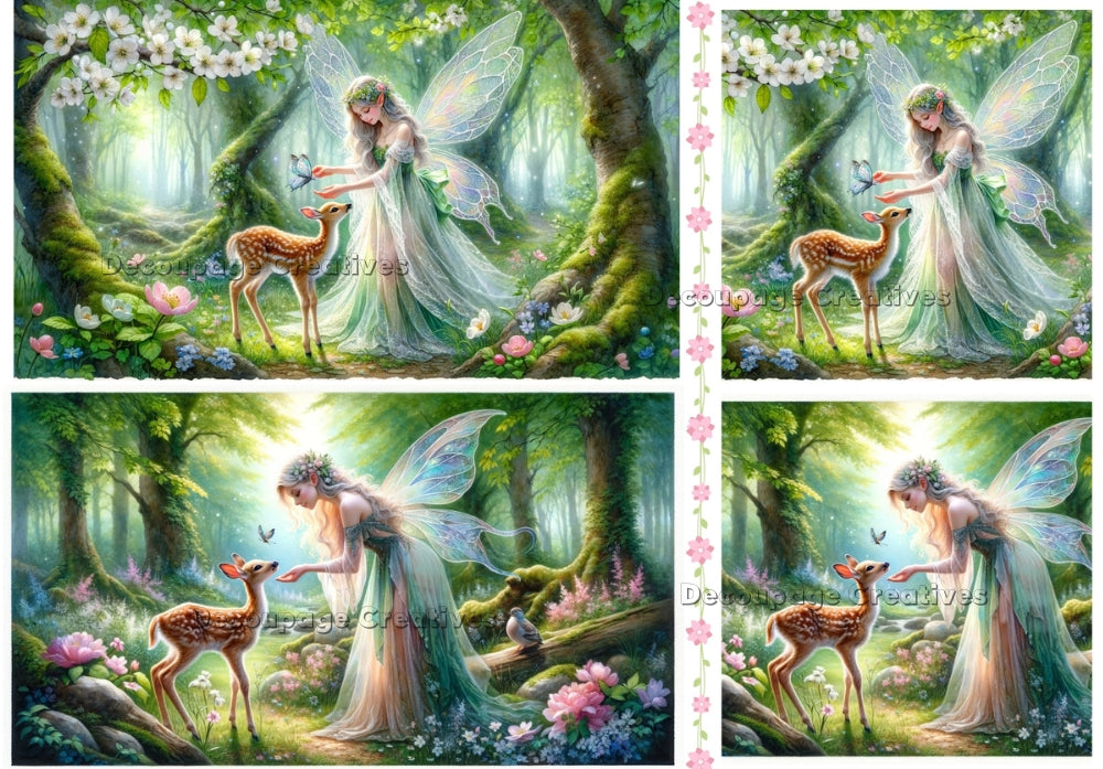fairies in the forest with a deer decoupage paper by Decoupage Creatives
