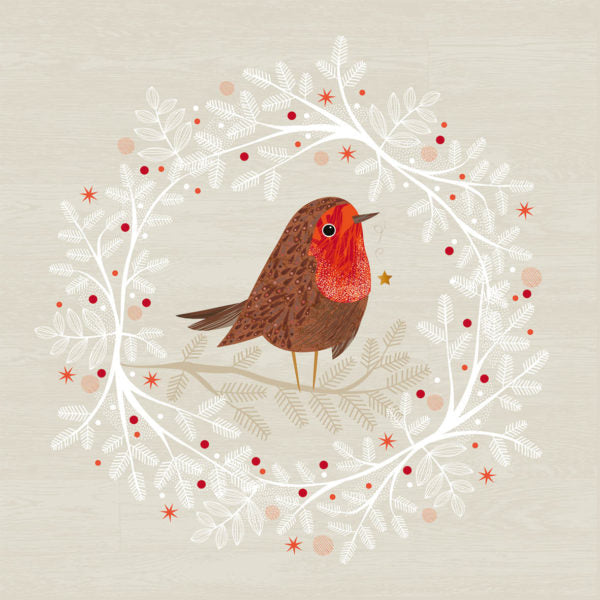 red bird in white stick wreath and red berries Decoupage Napkins