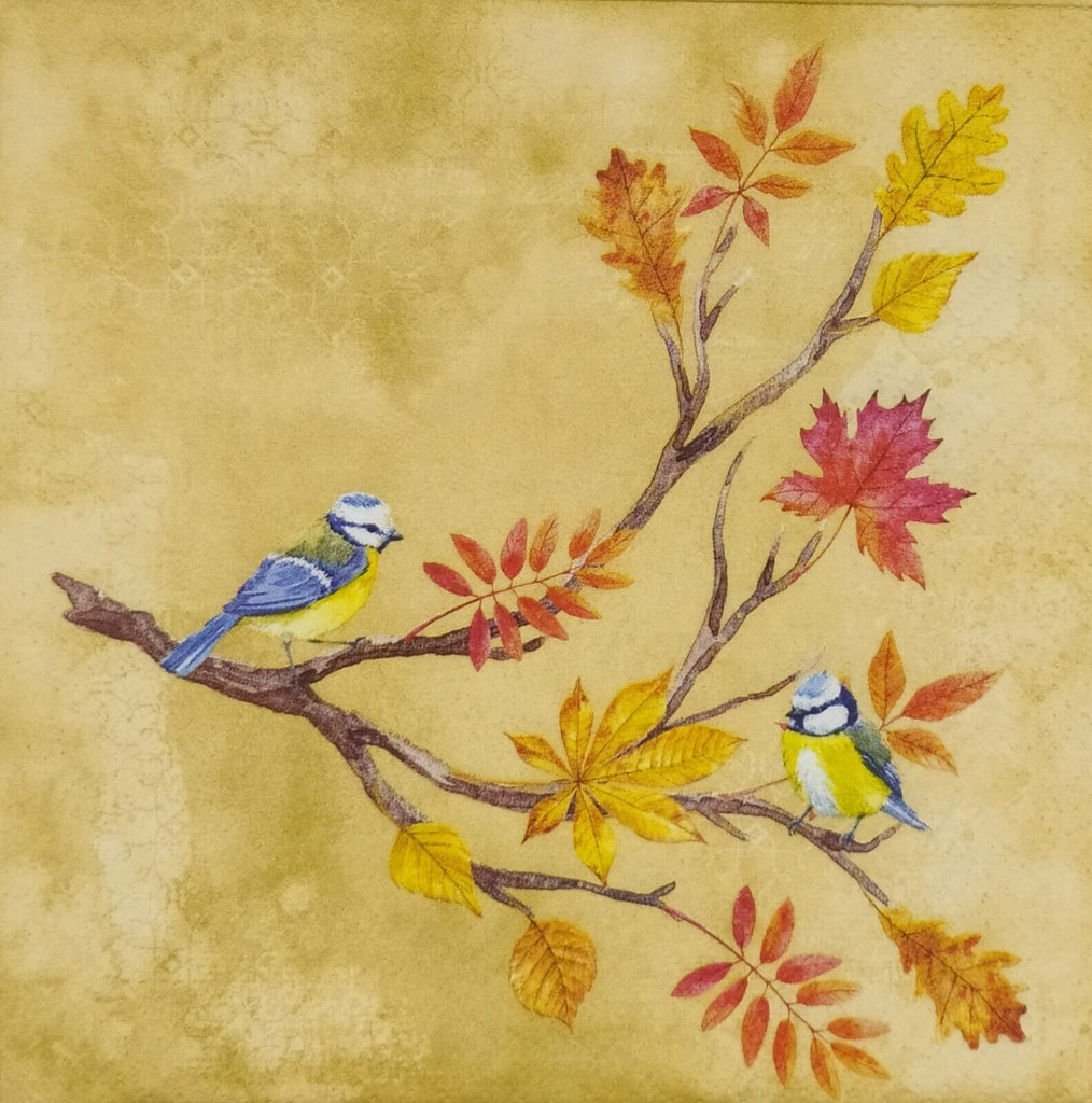 blue and yellow birds on a chestnut branch Decoupage Napkins