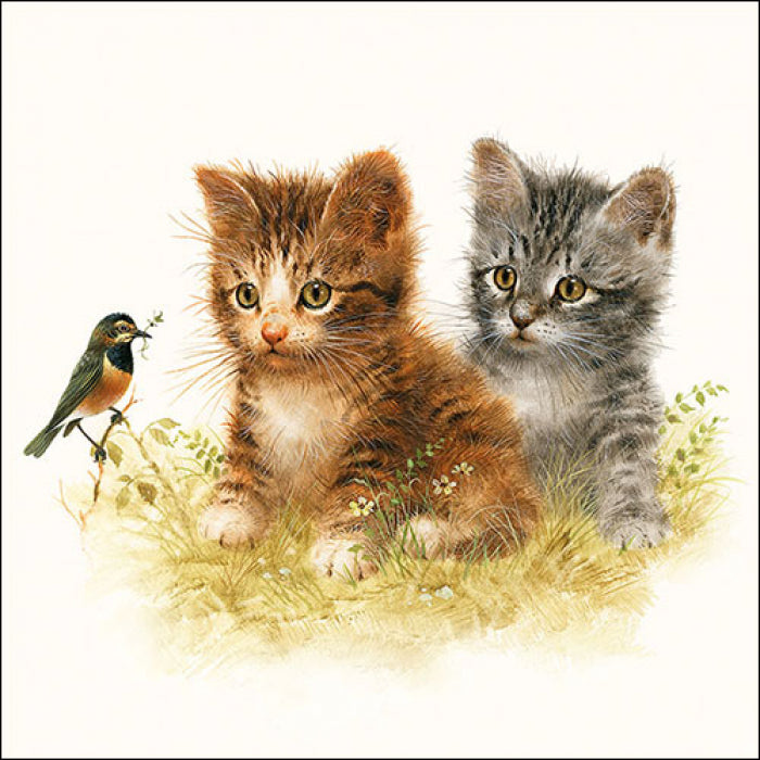 2 kittens with a black and yellow bird Decoupage Napkins