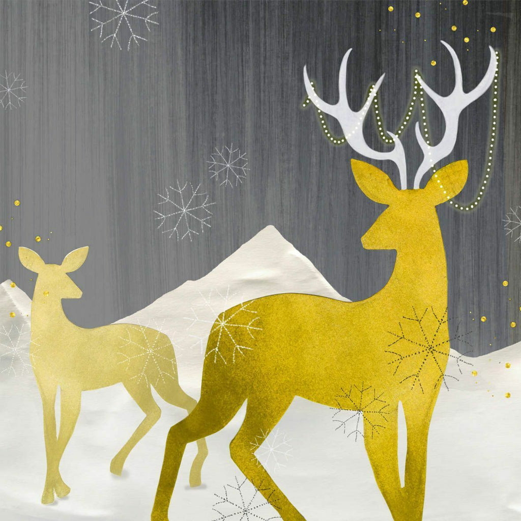 gold silhouette of deer at night in the snow Decoupage Napkins
