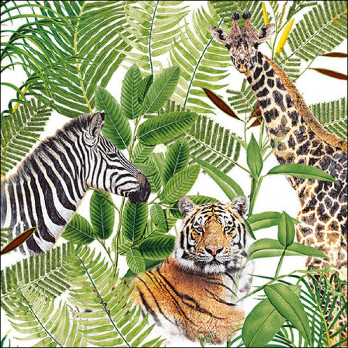 Zebra lion and giraffe in jungle leaves Decoupage Napkins