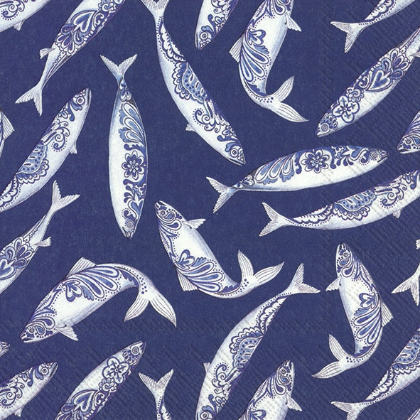 fish in blue and white swimming on blue background Decoupage Napkins