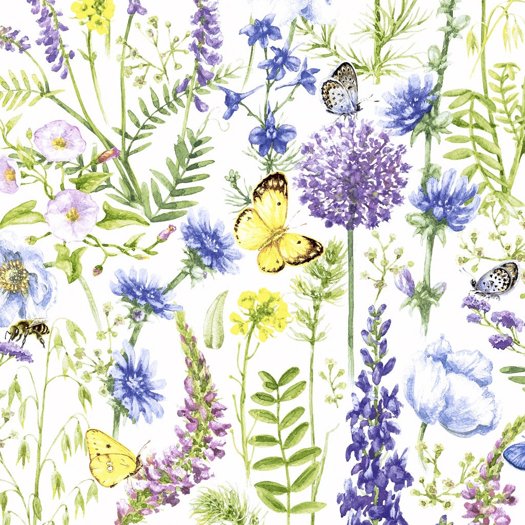 spring flowers of purple yellow and blue with yellow butterflies and bees  Decoupage Napkins