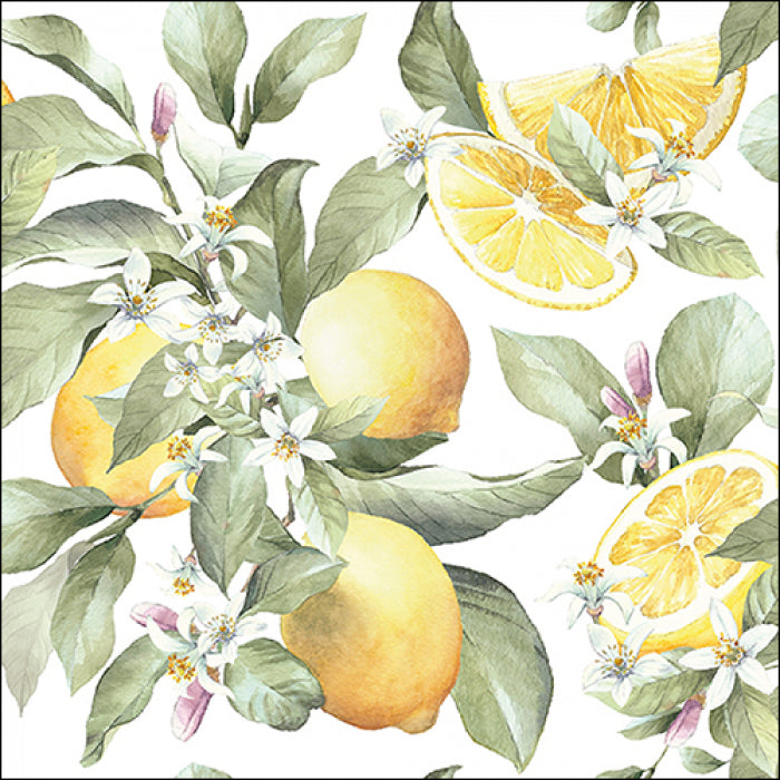 yellow lemons on green branches with white flowers  Decoupage Napkins