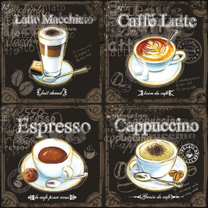 for cups of Latte, Caffe, Espresso and Cappuccino  Decoupage Napkins