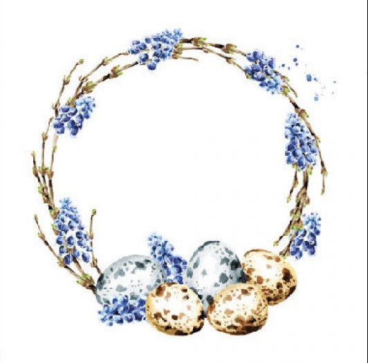 blue blossom on stick wreath with speckled blue and brown eggs  Decoupage Napkins