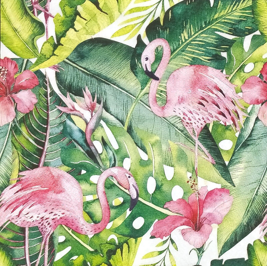 pink flamingos in tropical leaves  Decoupage Napkins