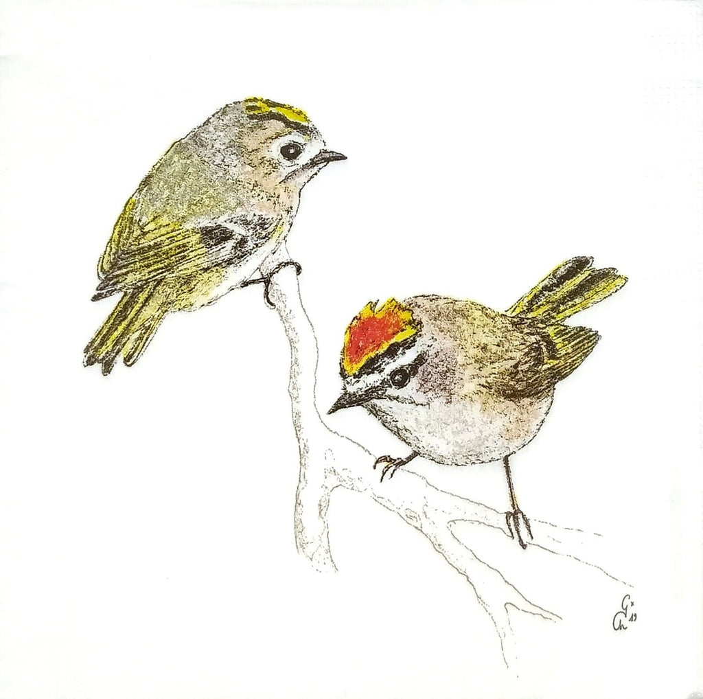 2 yellow birds on a sketched branch  Decoupage Napkins