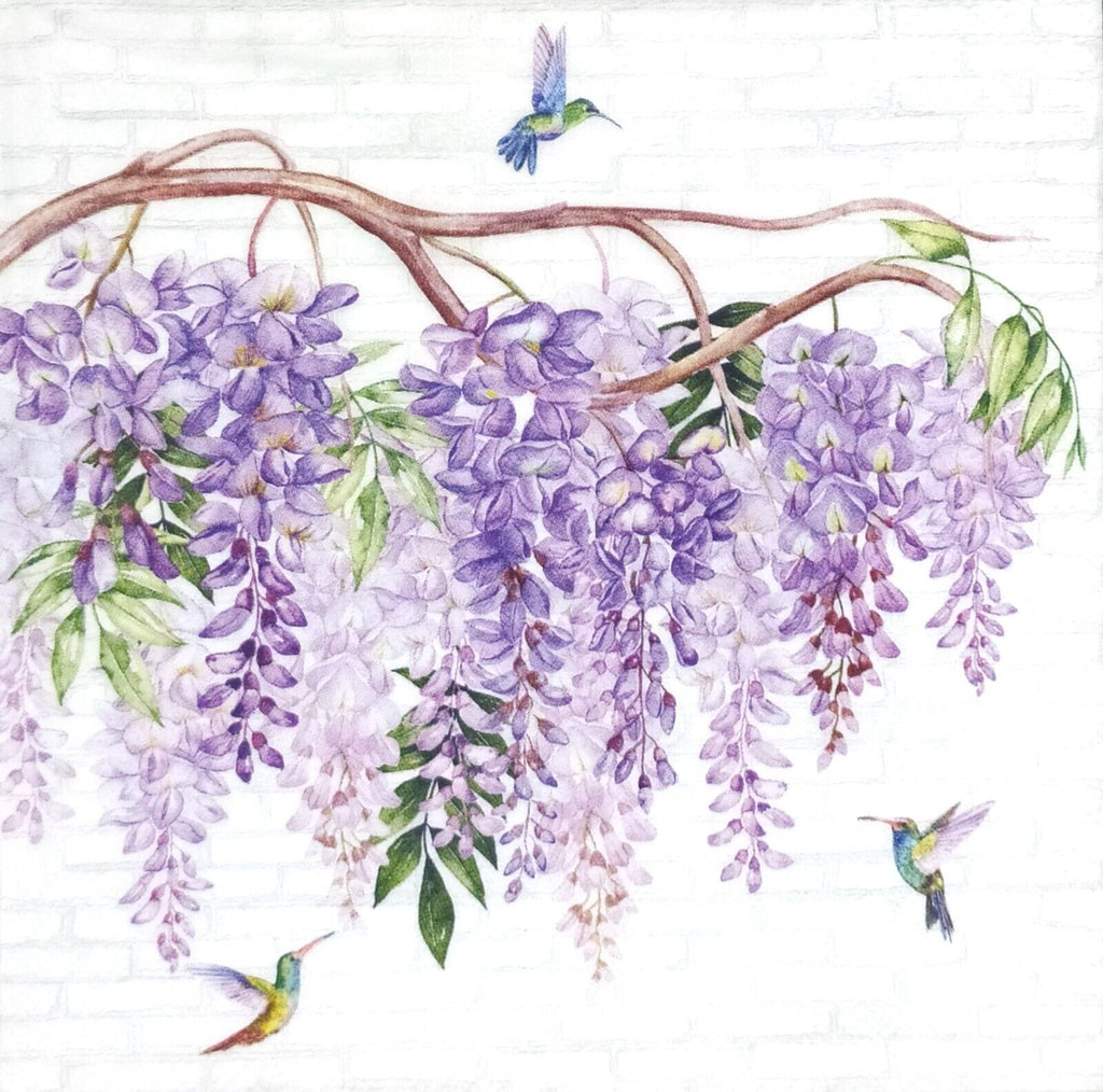 purple wisteria branch with hummingbirds  Decoupage Napkins
