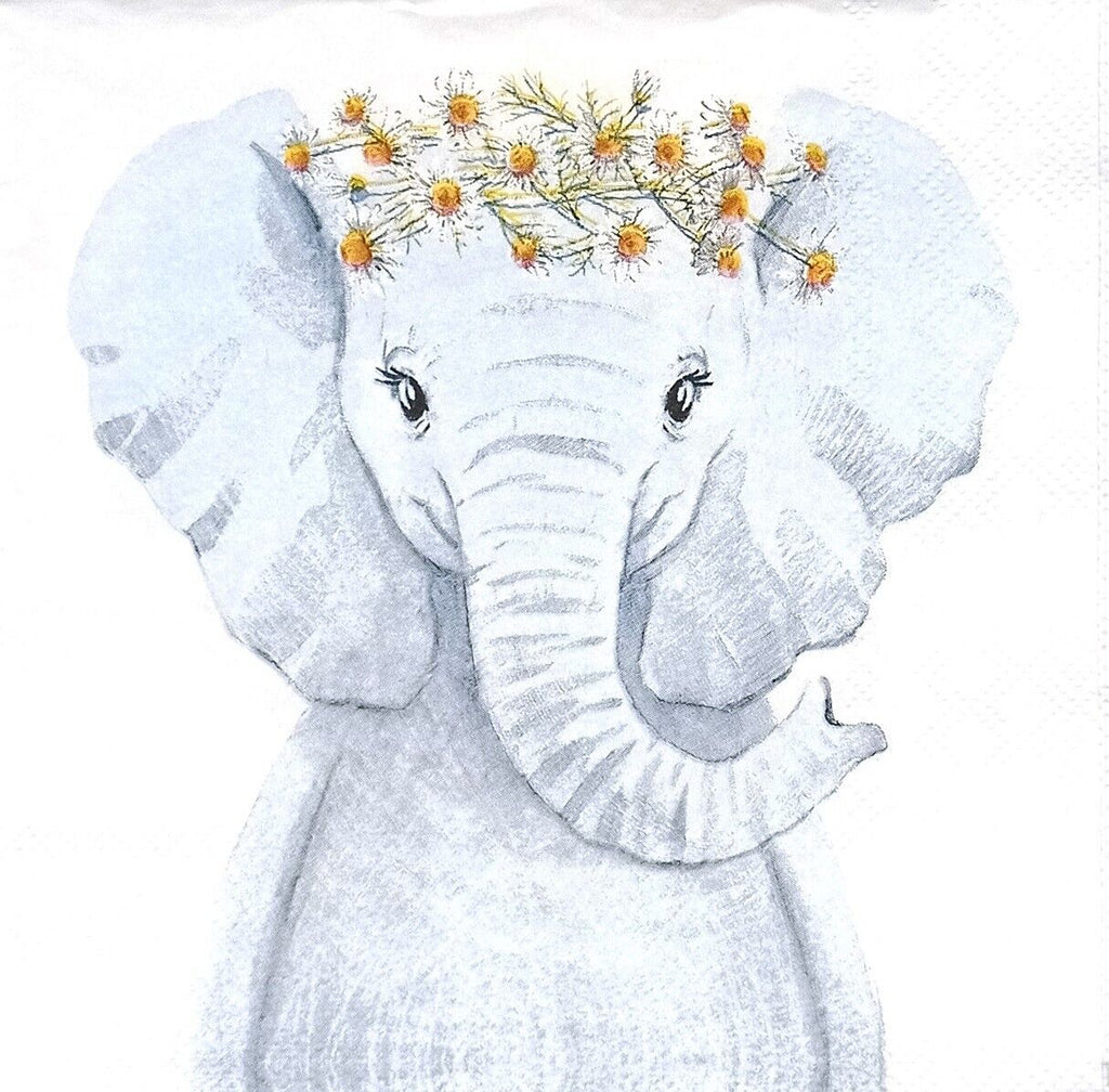 grey female elephant with flower Tiara  on white Decoupage Napkins 