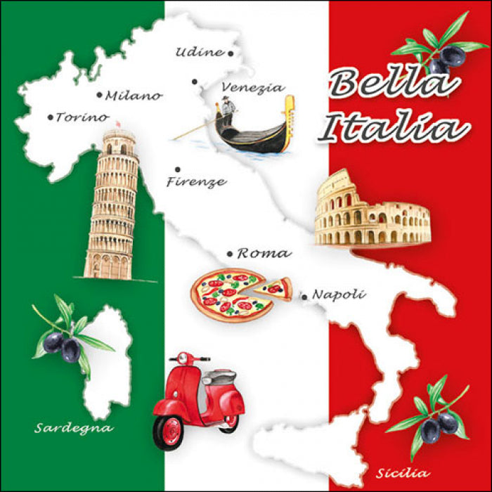 map of Italy with green, white and red italian flag stripes  Decoupage Napkins