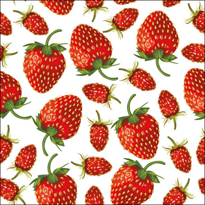 red strawberries with green stems on white  Decoupage Napkins