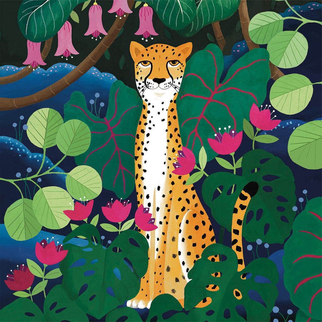 orange cheetah in jungle leaves on blue  Decoupage Napkins