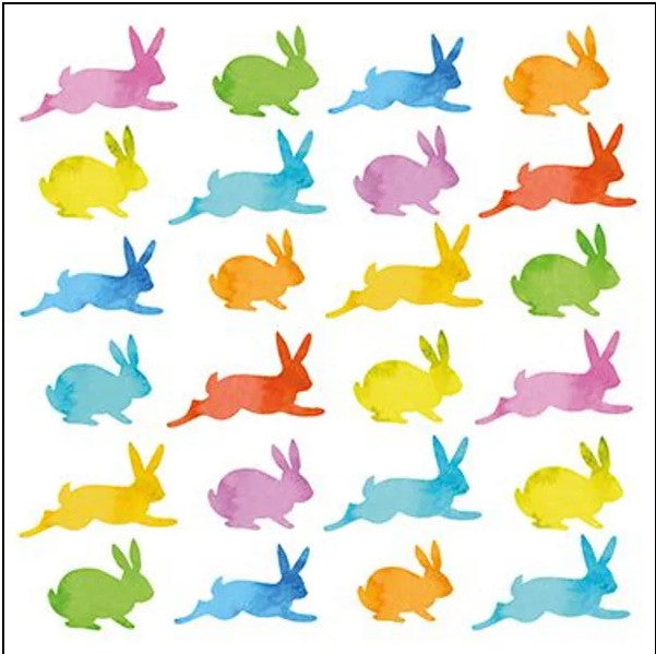 pink green blue yellow and orange bunny shapes on white  Decoupage Napkins