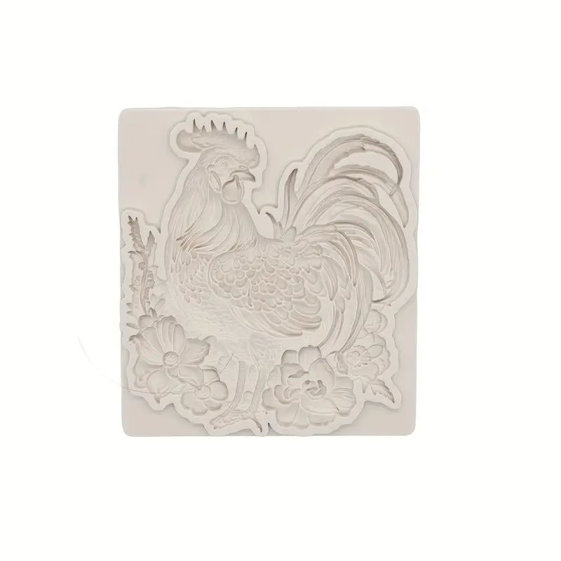 Silicone Craft Accent Mold. Rooster with flowers