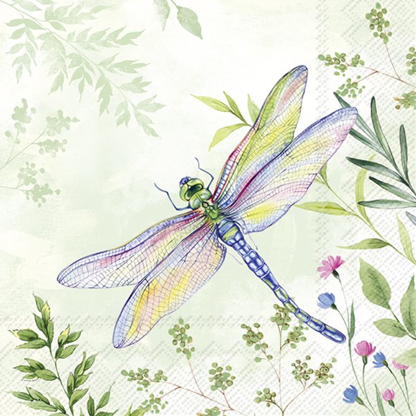 blue and pink dragonfly flying through grass decoupage napkins