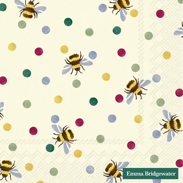 bumble bees with yellow, green and blue dots on cream  Decoupage Napkins