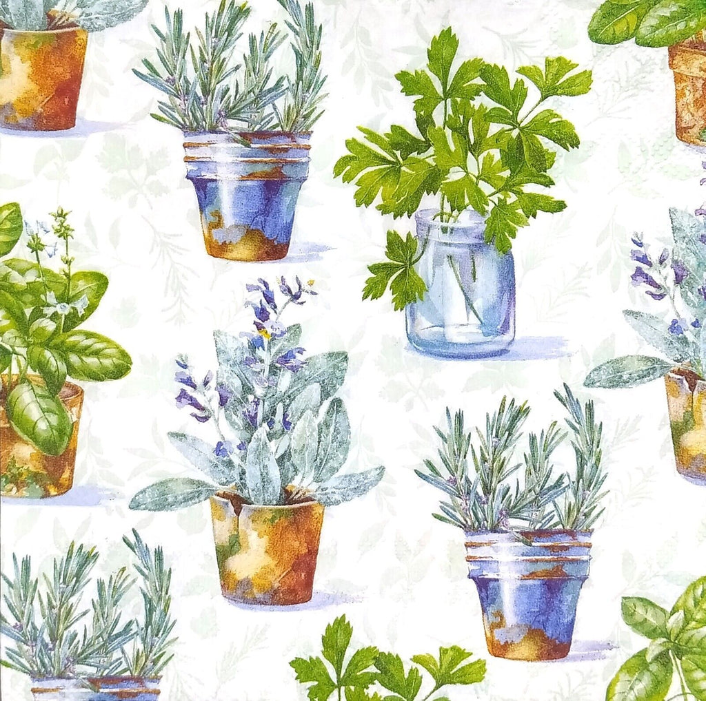 Herb pots on with green herbs  Decoupage Napkins