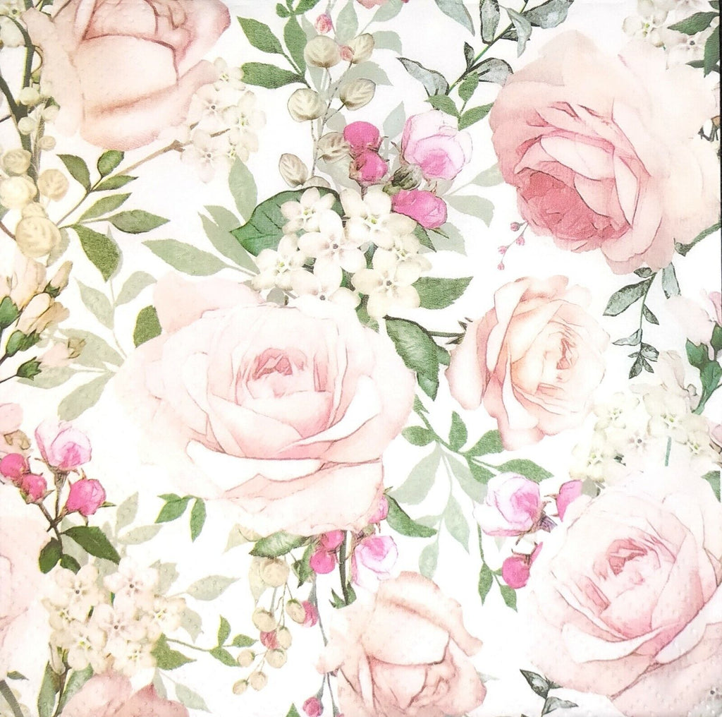 pink and white blossoms on white  Decoupage Napkins