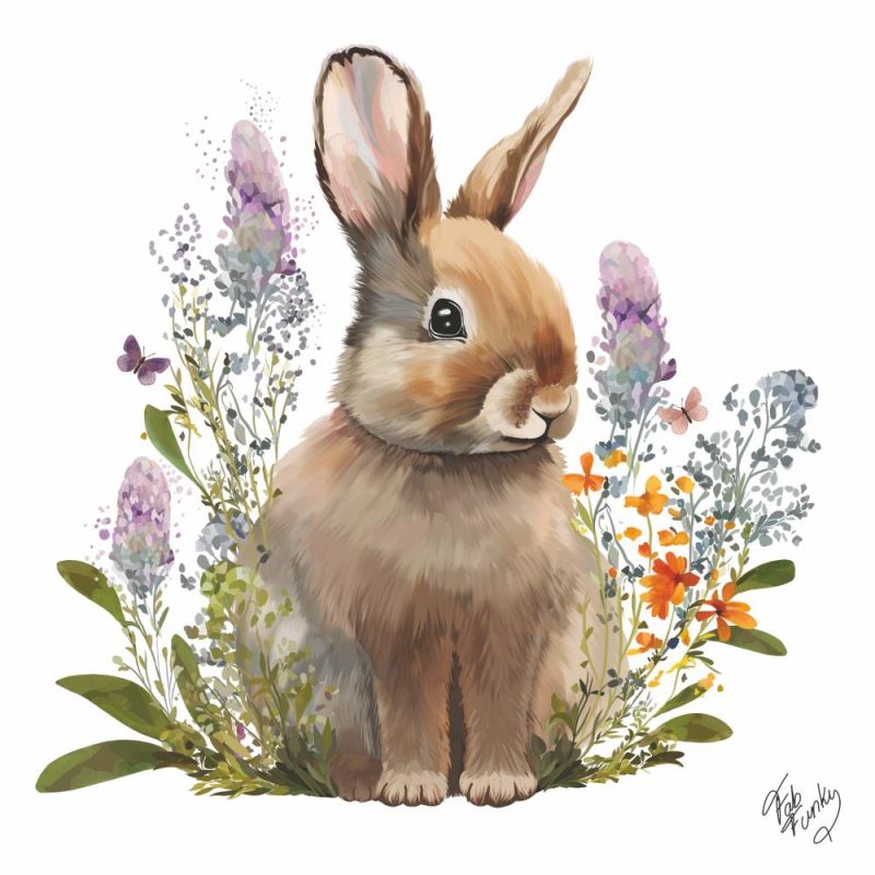 brown fluffy bunny with lavender flowers   Decoupage Napkins