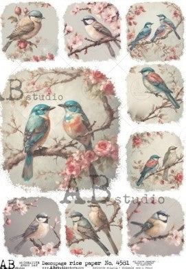 birds on pink cherry blossom branches AB Studio Rice Papers