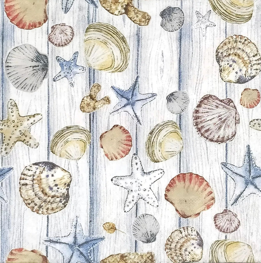 hand drawn sea shells on wood planking   Decoupage Napkins