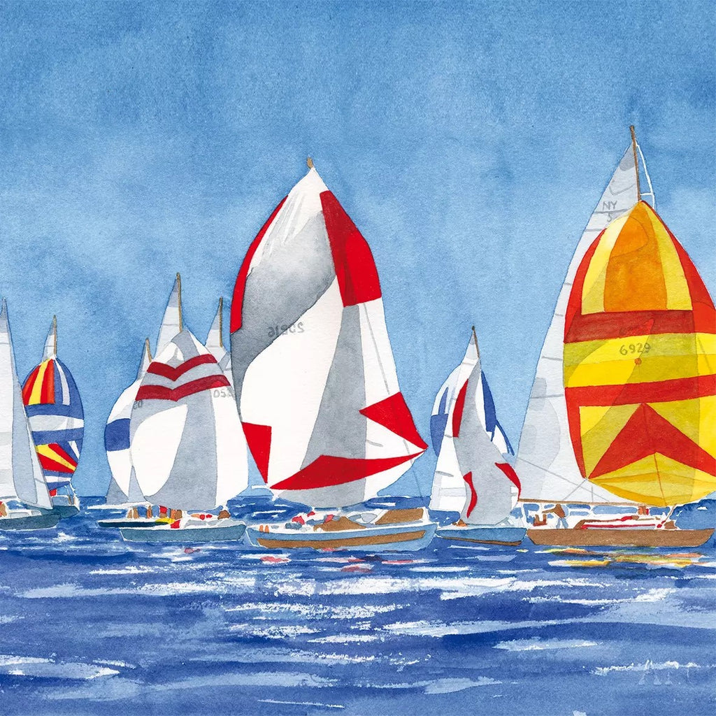 sail armada of boats on a blue ocean with colorful sails of white yellow blue and red   Decoupage Napkins