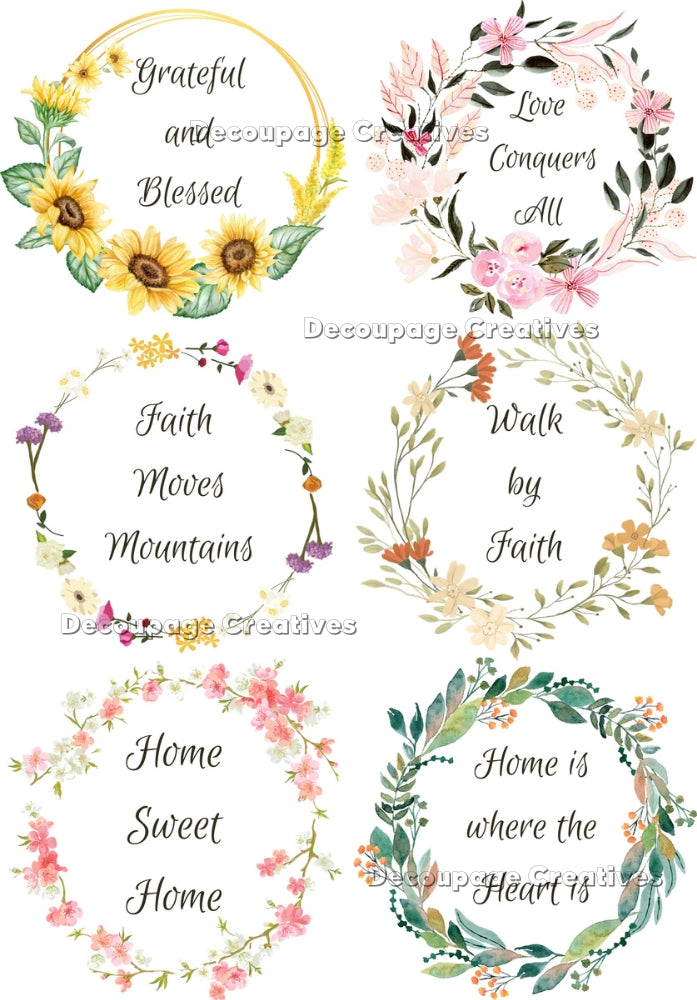 grateful sayings in beautiful circular wreaths decoupage paper by Decoupage Creatives