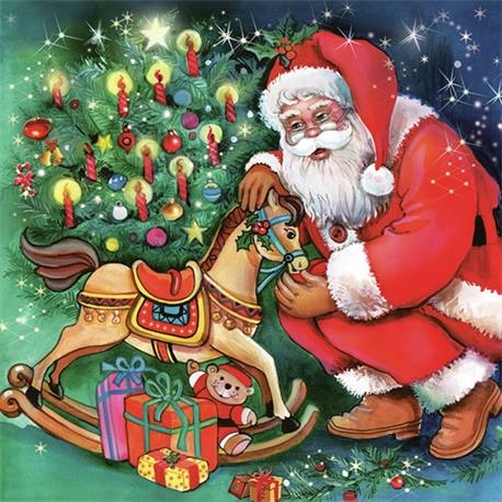 Santa putting the rocking horse under the Christmas tree Decoupage Napkins
