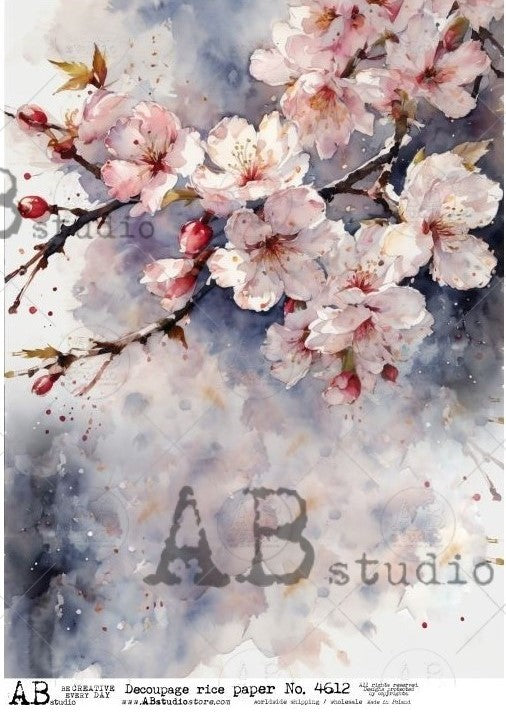 pink cherry blossom branch AB Studio Rice Papers
