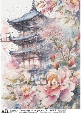 japanesse castle in pink cherry blossoms AB Studio Rice Papers