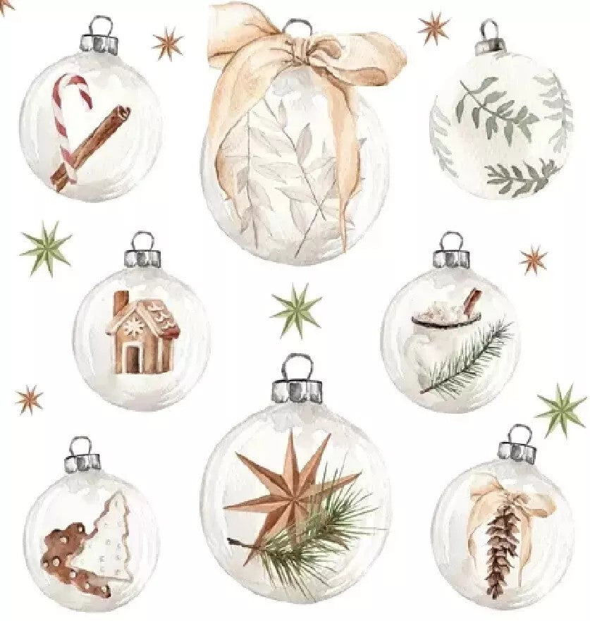 christmas baubles of glass with candy cane with cinnamon, silver leaves, gingerbread house, cookies and pine  Decoupage Napkins