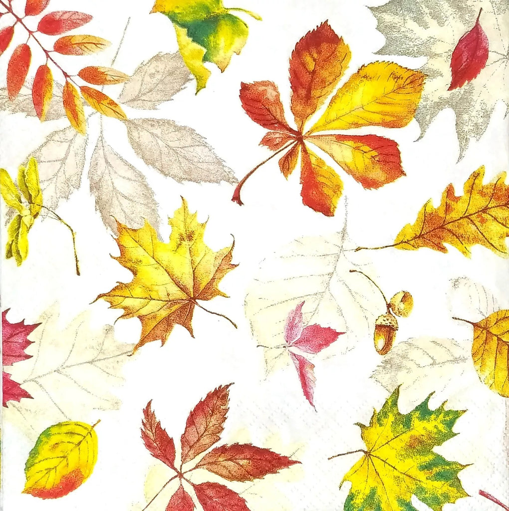 gold and red leaves on white Decoupage Napkins