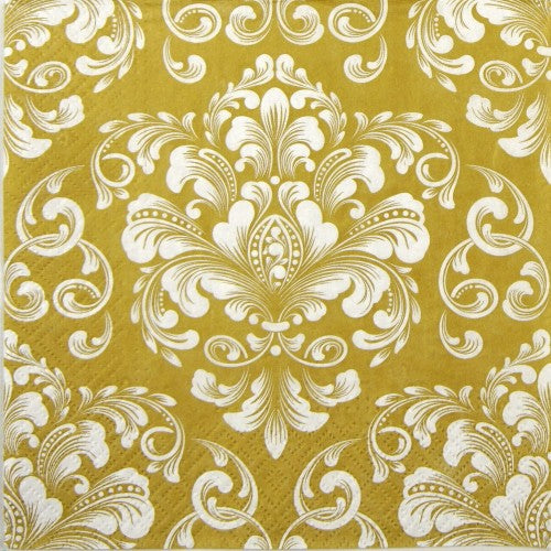 white flower pattern on gold Decoupage Napkins