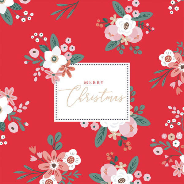 white and pink flowers with white Merry Christmas card in gold on red Decoupage Napkins