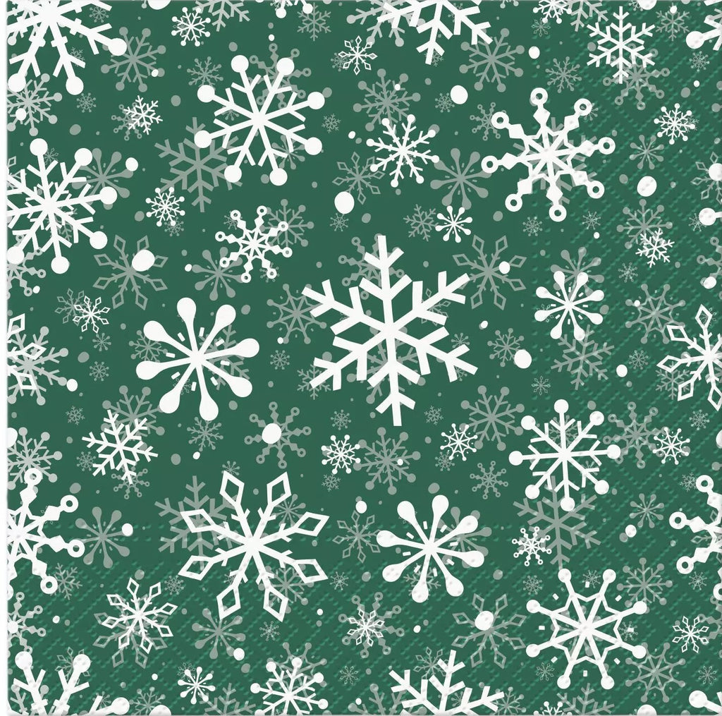 white snowflake on green  Decoupage Napkins