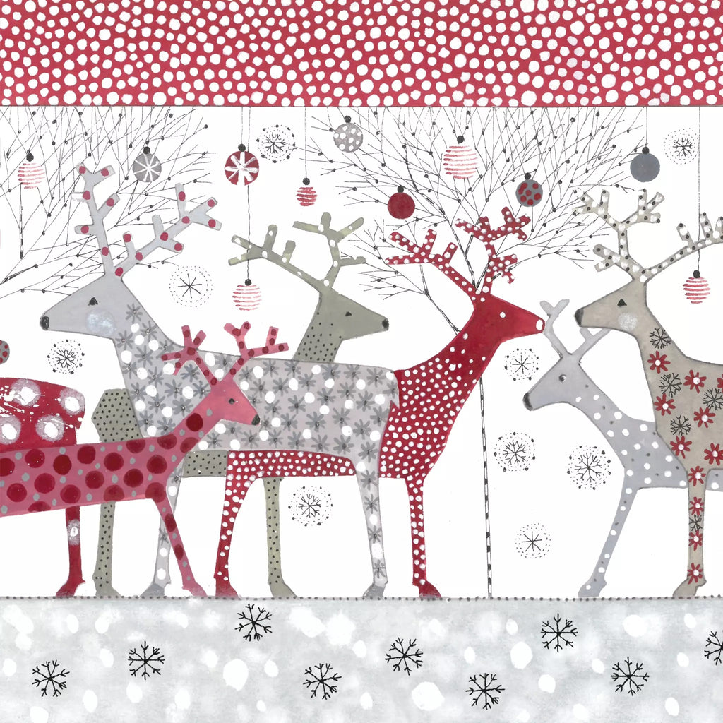 red white gray deer with snowflake patterns with red and white trims with snowflakes  Decoupage Napkins