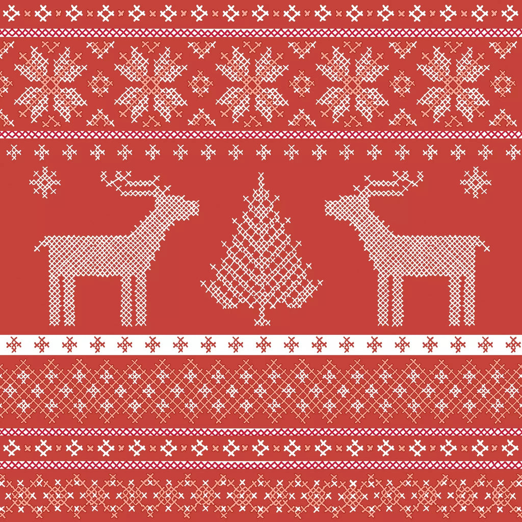 white scandic christmas pattern on  red  Decoupage Napkins