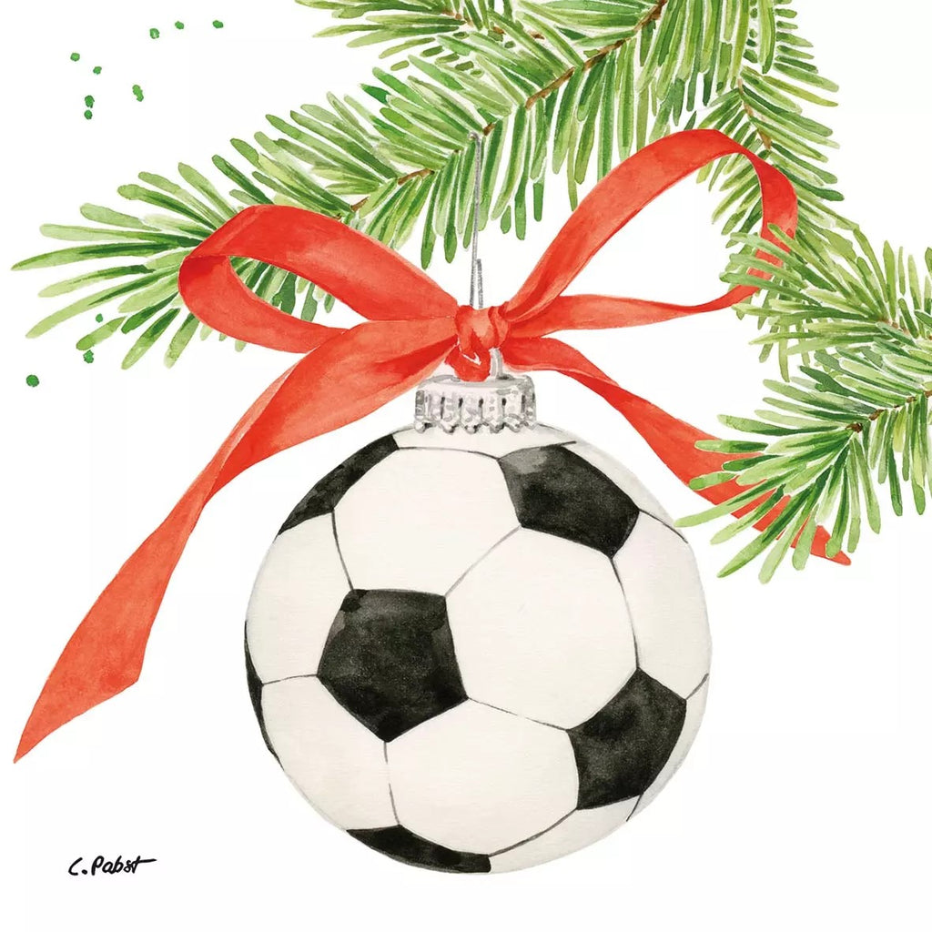 soccer ball christmas ornament hanging from green branch Decoupage Napkins