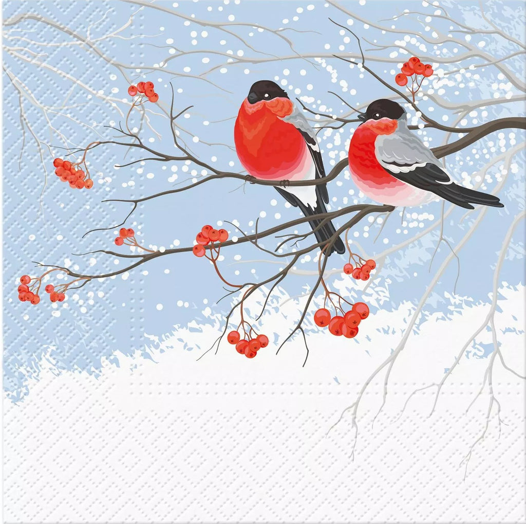 red robbins on branch in snow Decoupage Napkins