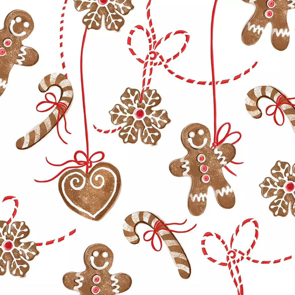 gingerbread cookies on red string decorated with white frosting on white Decoupage Napkins