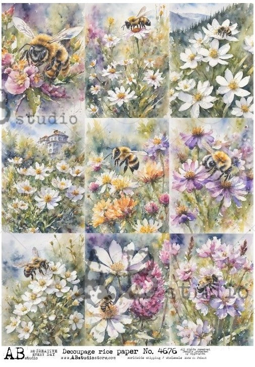 bees on wild flowers AB Studio Rice Papers