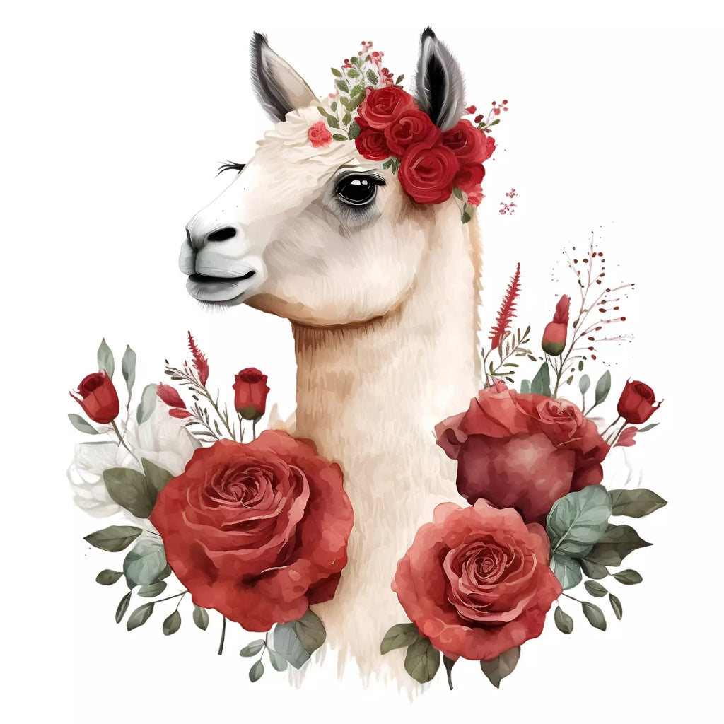 white llama with red roses Decoupage Napkins