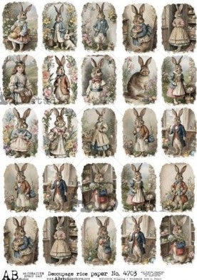 rabbits in vintage clothes  AB Studio Rice Papers