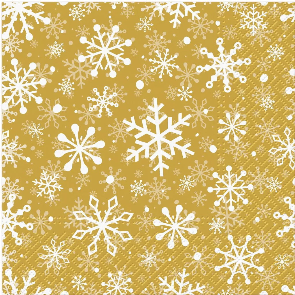white snowflakes on gold Decoupage Napkins