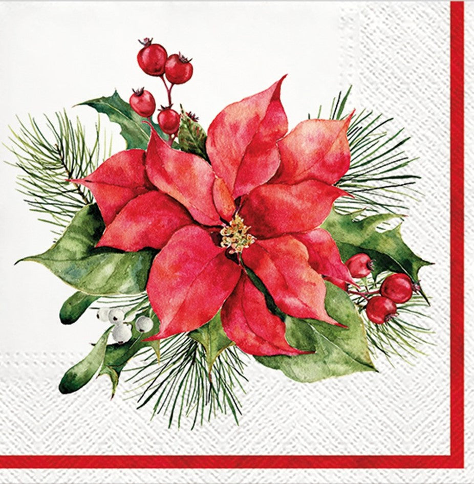 Red poinsettia on white  Decoupage Napkins