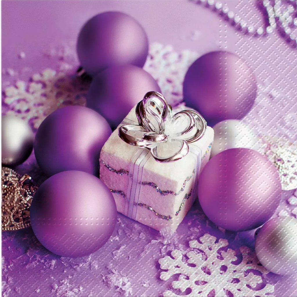 a white Christmas present lilac decorations  Decoupage Napkins